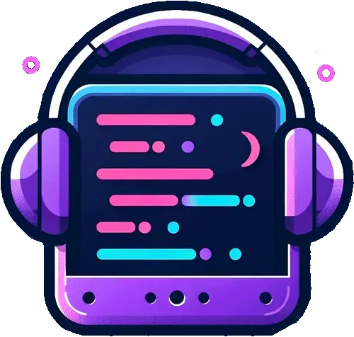 Headphones around a computer screen with code on it